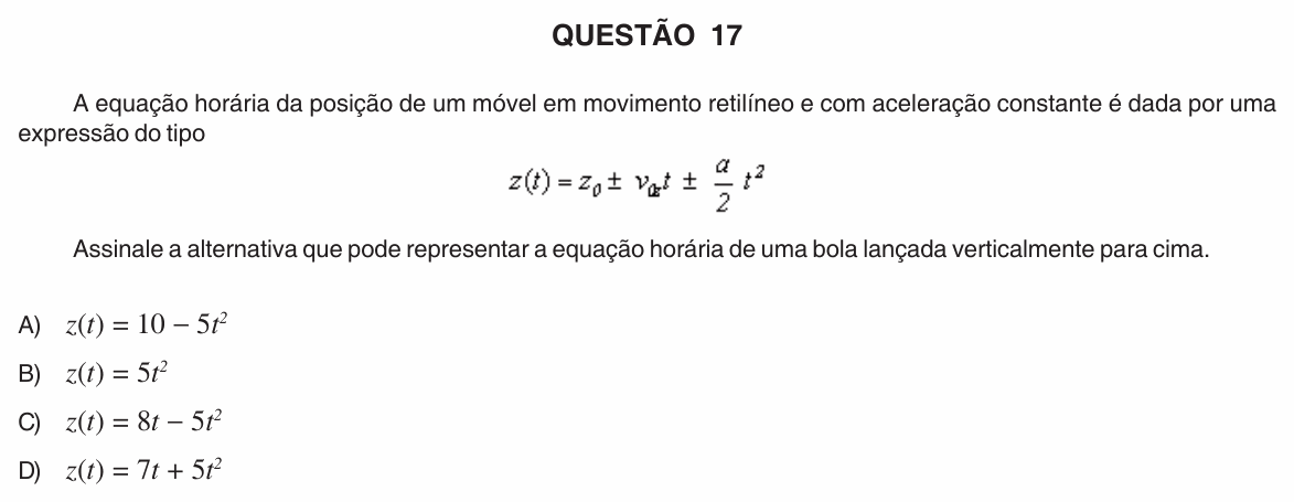 Enunciado da questão 17 de Física do UFU 2009-2