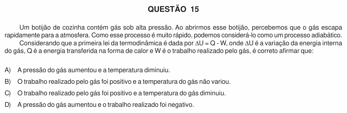 Enunciado da questão 15 de Física do UFU 2010-2