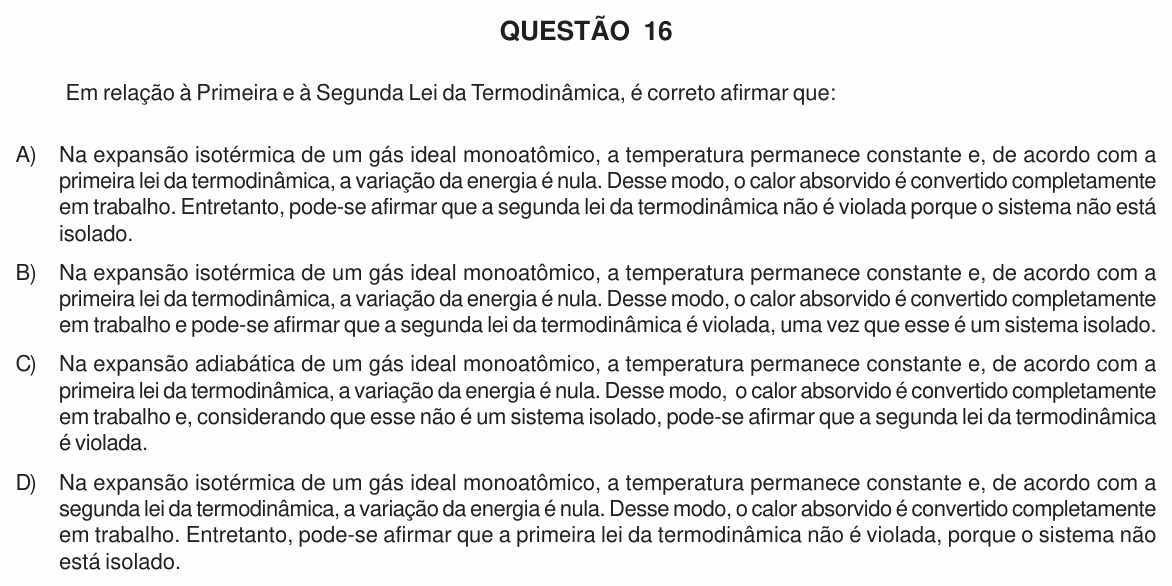 Enunciado da questão 16 de Física do UFU 2010-2