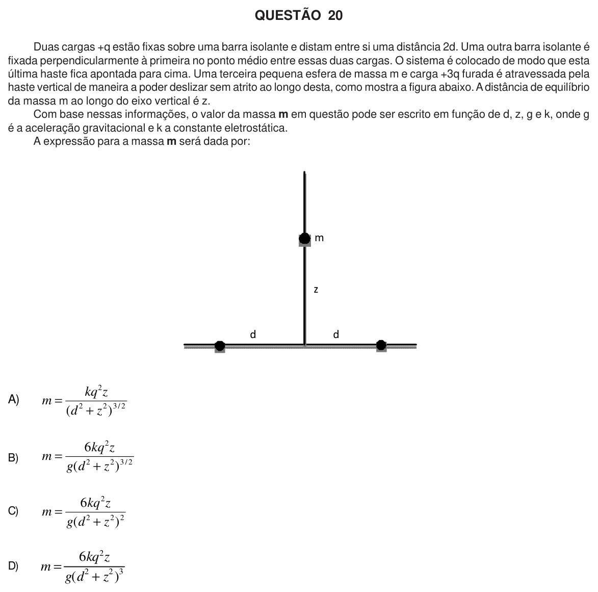 Enunciado da questão 20 de Física do UFU 2010-2