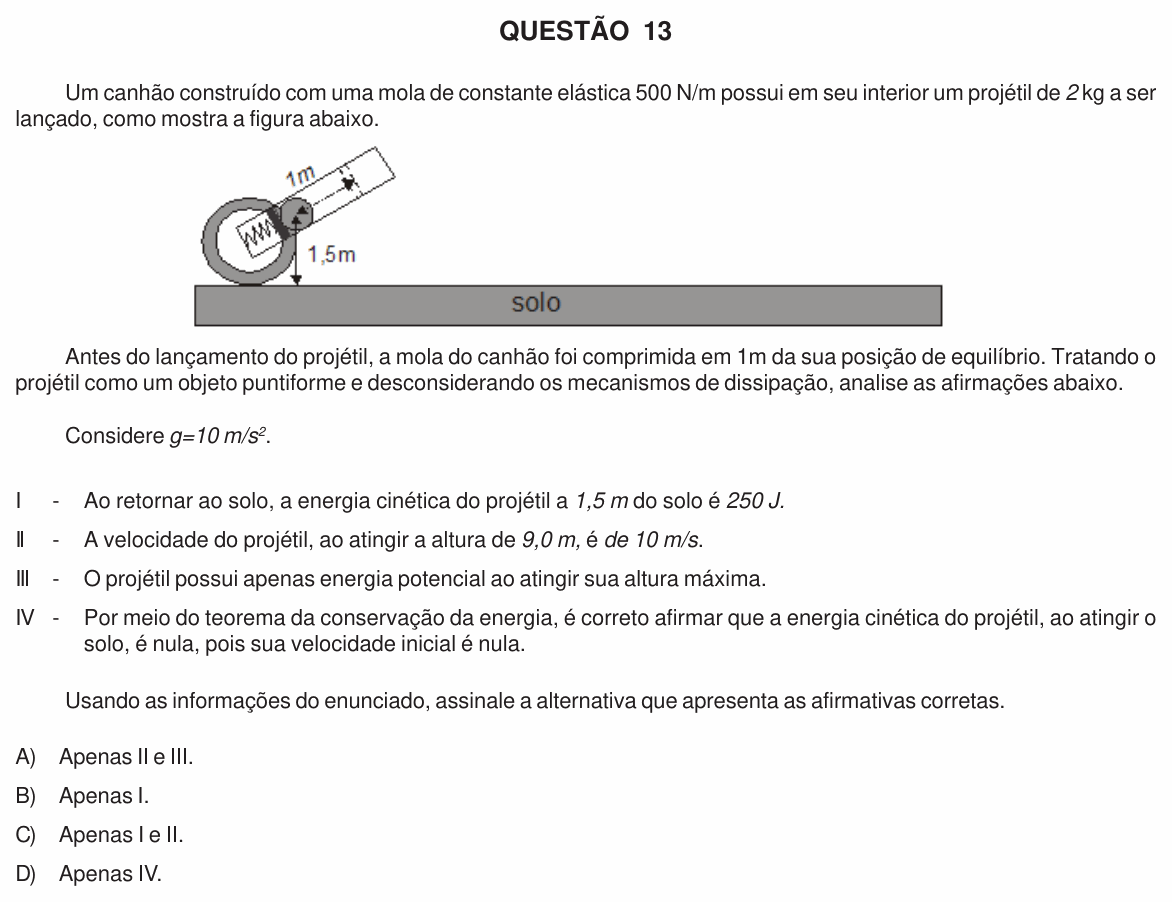 Enunciado da questão 13 de Física do UFU 2011-1 (Processo Seletivo Especial)