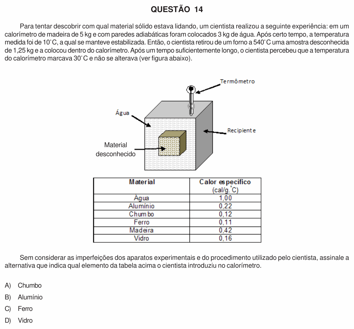 Enunciado da questão 14 de Física do UFU 2011-1 (Processo Seletivo Especial)