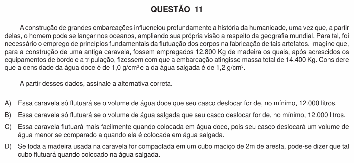 Enunciado da questão 11 de Física do UFU 2011-2
