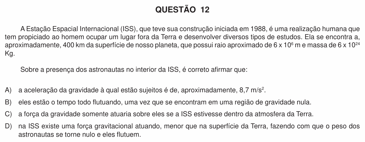 Enunciado da questão 12 de Física do UFU 2011-2