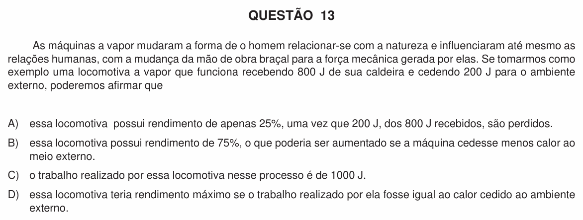 Enunciado da questão 13 de Física do UFU 2011-2