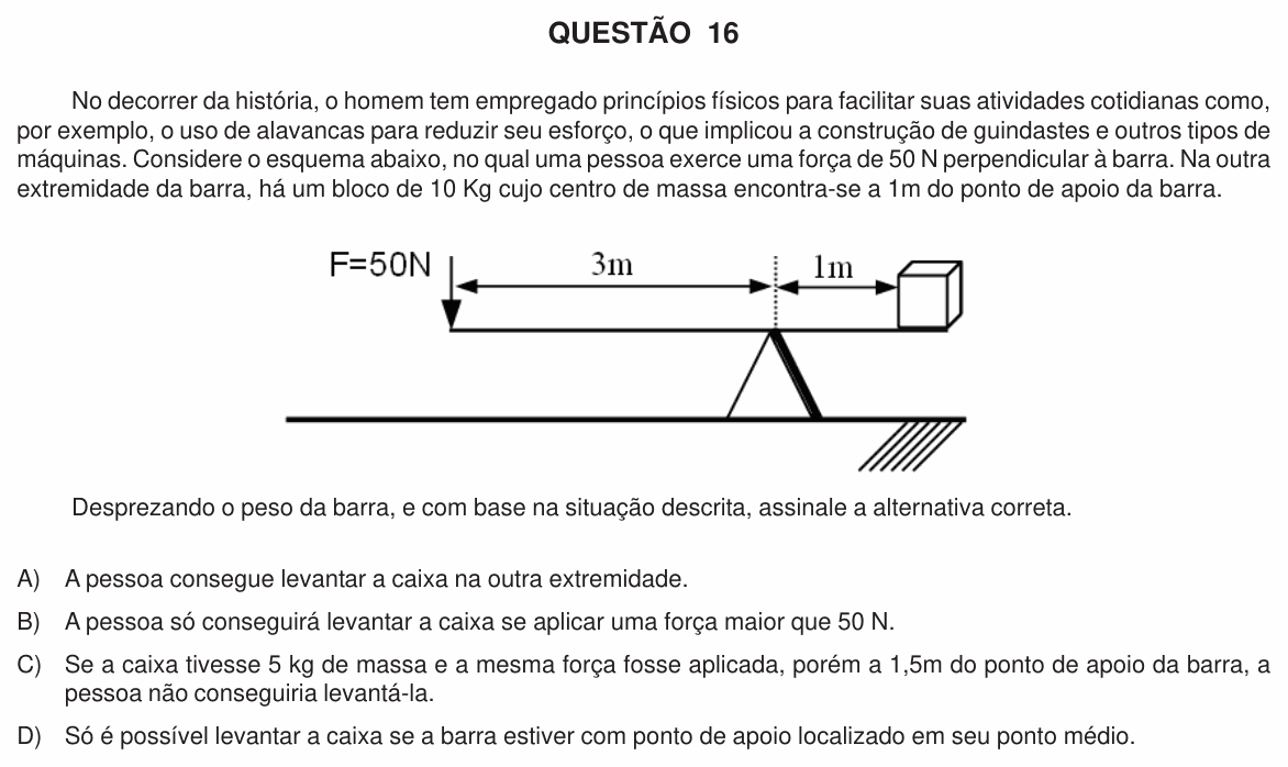 Enunciado da questão 16 de Física do UFU 2011-2