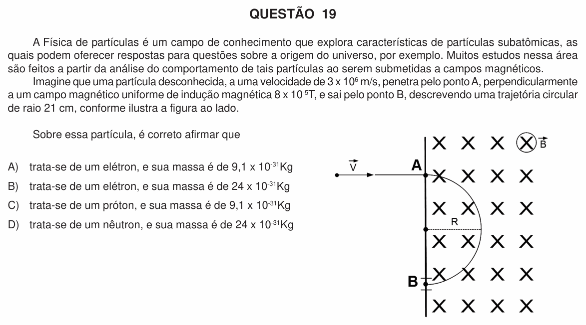 Enunciado da questão 19 de Física do UFU 2011-2