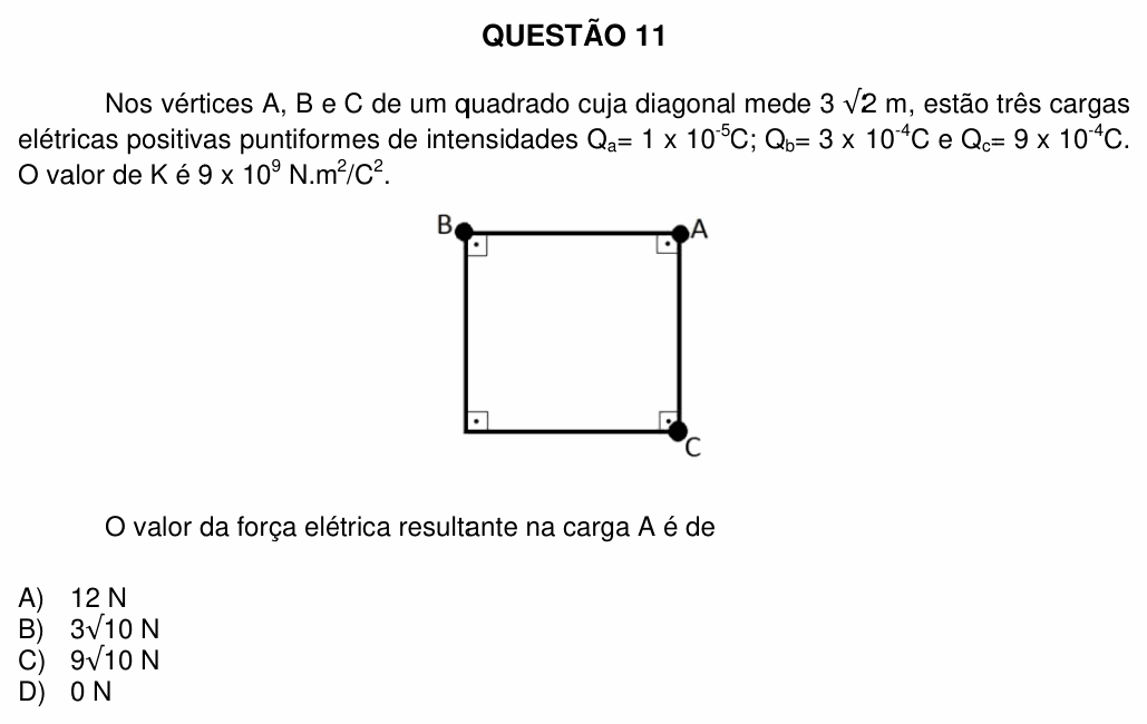 Enunciado da questão 11 de Física do UFU 2012-2