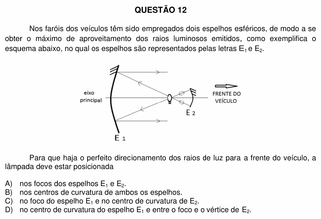 Enunciado da questão 12 de Física do UFU 2012-2