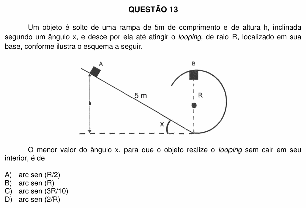 Enunciado da questão 13 de Física do UFU 2012-2