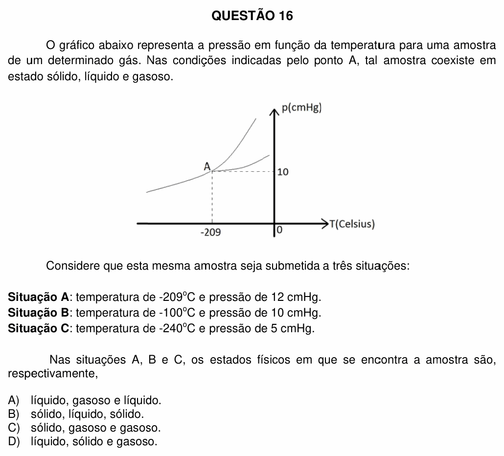 Enunciado da questão 16 de Física do UFU 2012-2