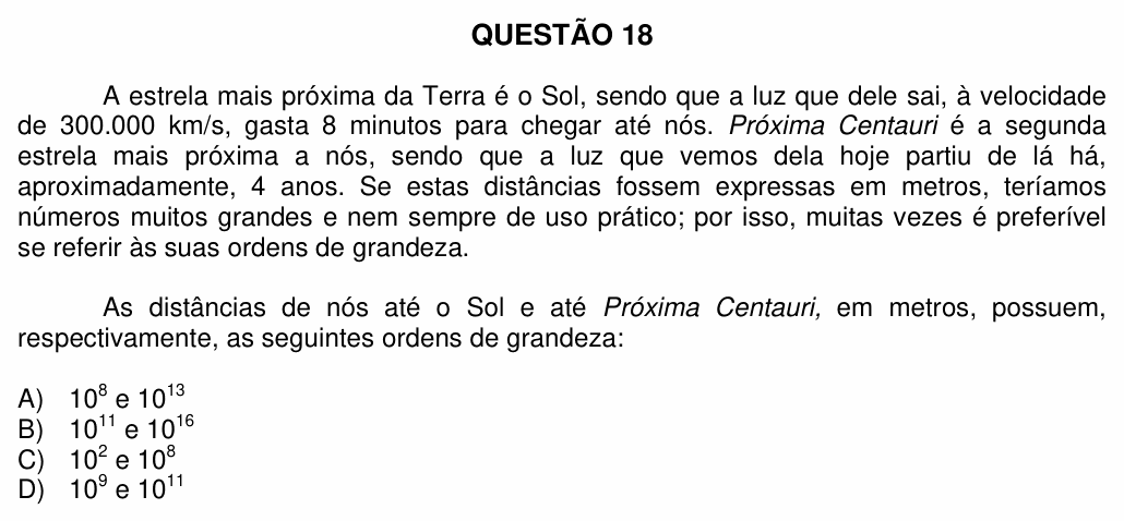 Enunciado da questão 18 de Física do UFU 2012-2
