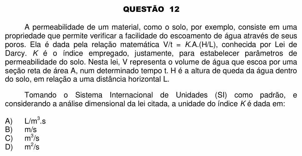 Enunciado da questão 12 de Física do UFU 2013-2