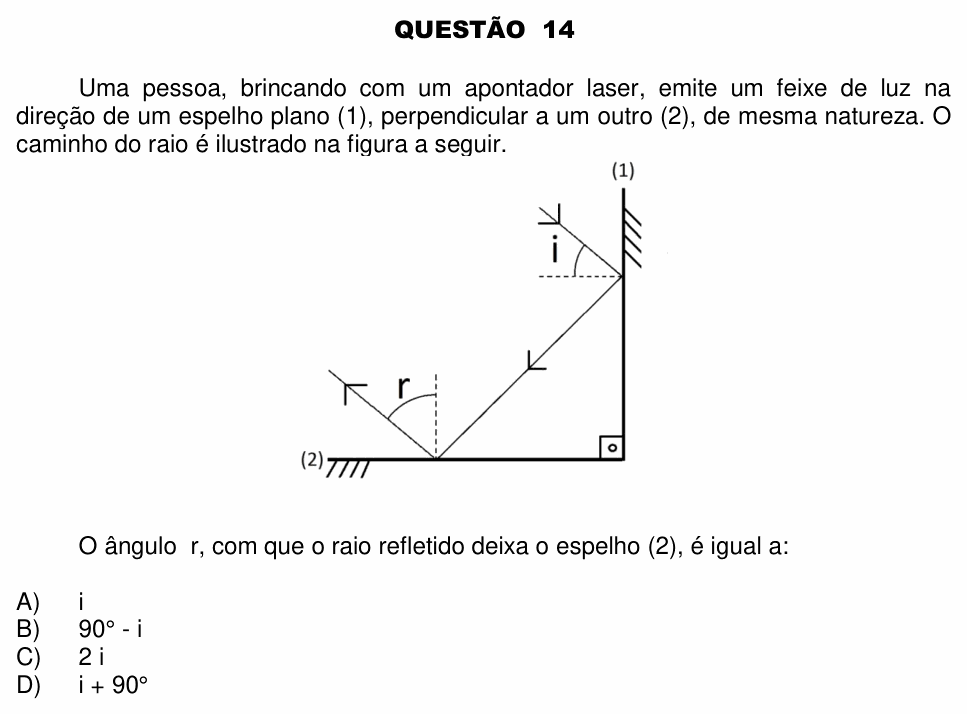 Enunciado da questão 14 de Física do UFU 2013-2