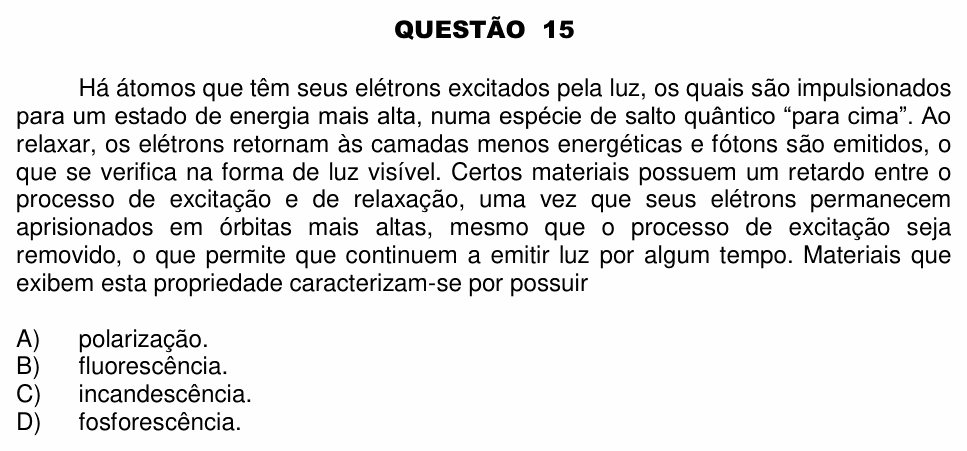 Enunciado da questão 15 de Física do UFU 2013-2