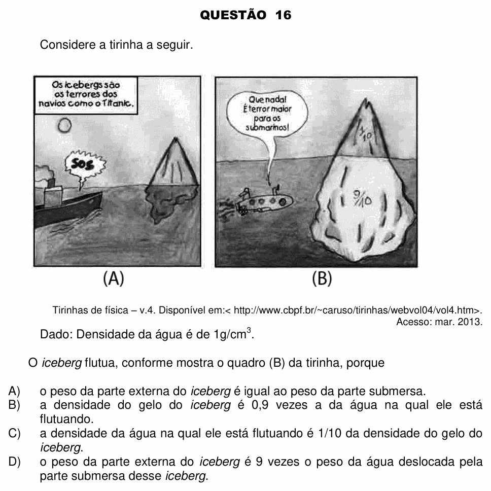 Enunciado da questão 16 de Física do UFU 2013-2