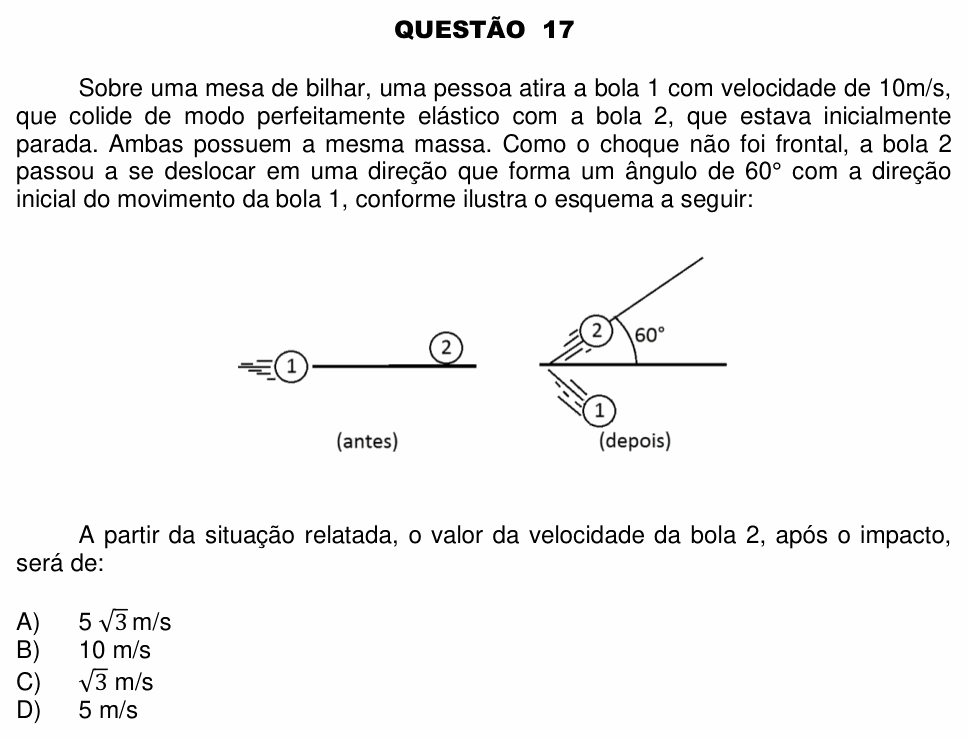 Enunciado da questão 17 de Física do UFU 2013-2