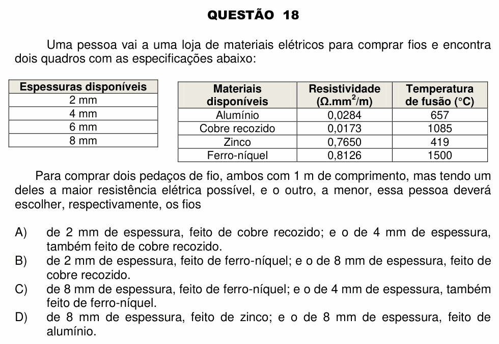 Enunciado da questão 18 de Física do UFU 2013-2