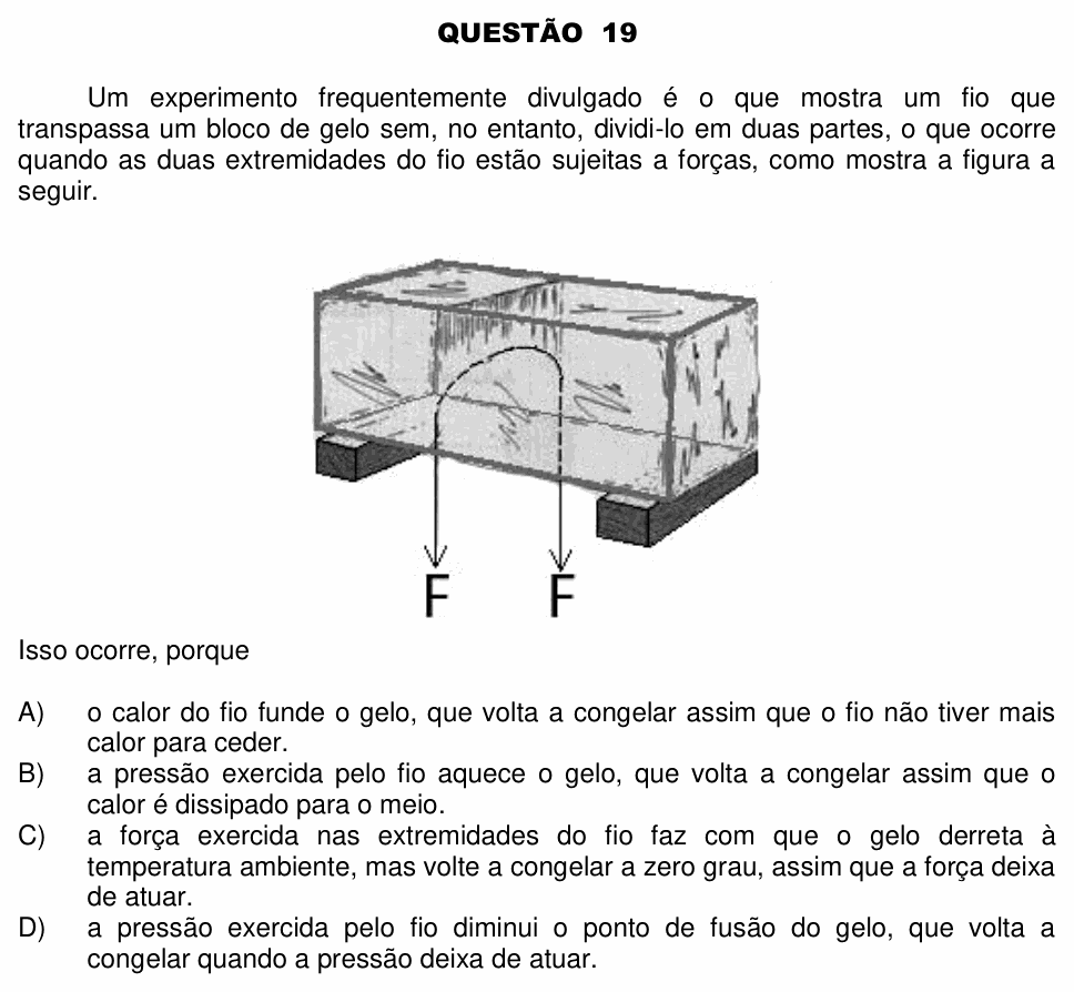 Enunciado da questão 19 de Física do UFU 2013-2