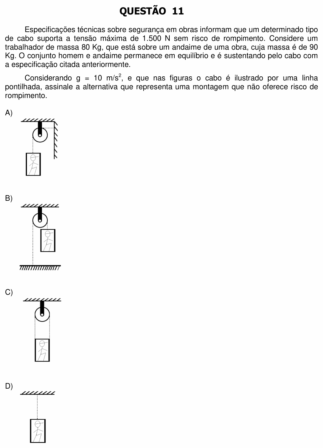 Enunciado da questão 11 de Física do UFU 2015-2