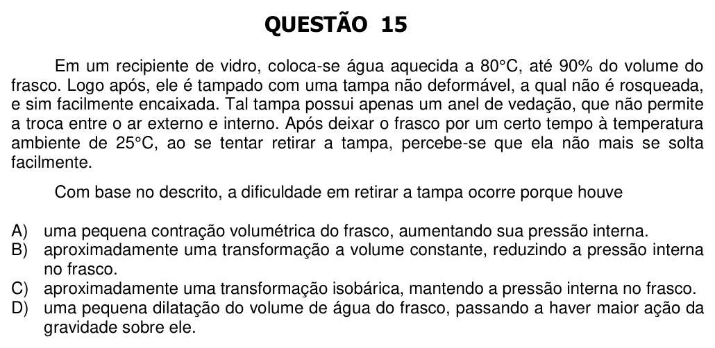 Enunciado da questão 15 de Física do UFU 2015-2