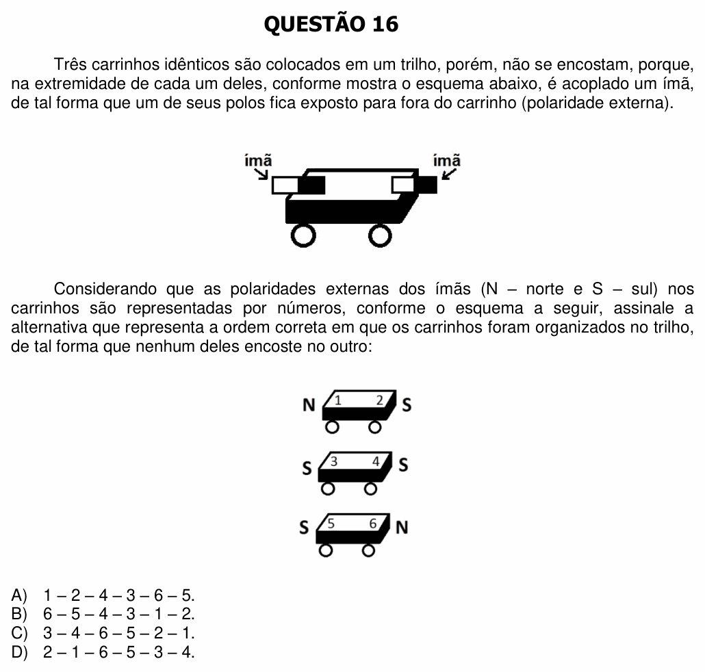 Enunciado da questão 16 de Física do UFU 2015-2