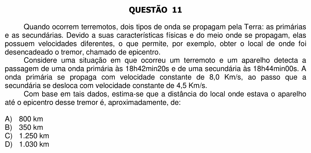Enunciado da questão 11 de Física do UFU 2016-2