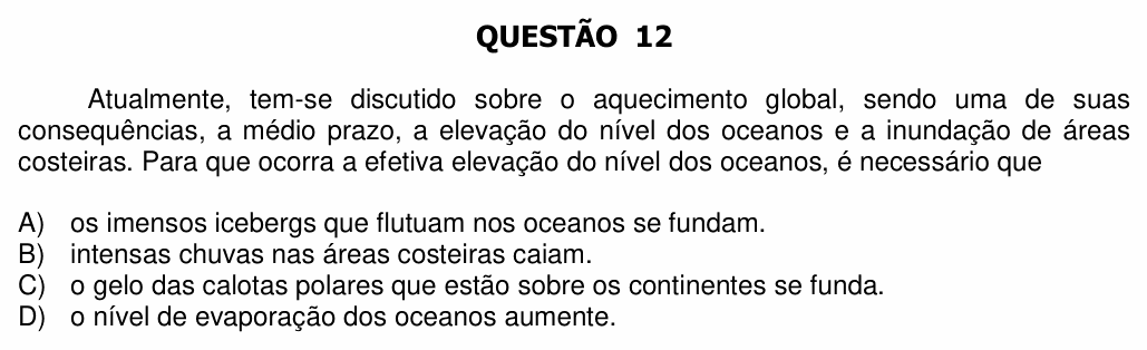 Enunciado da questão 12 de Física do UFU 2016-2