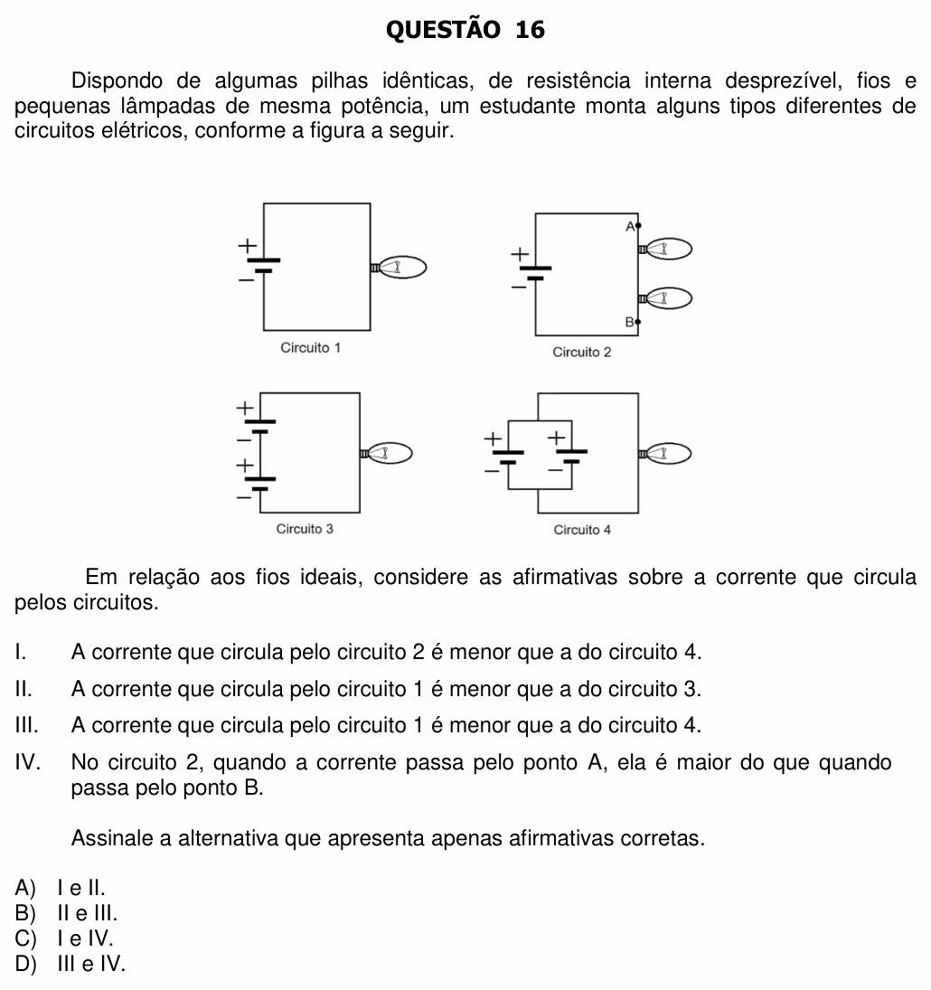 Enunciado da questão 16 de Física do UFU 2016-2