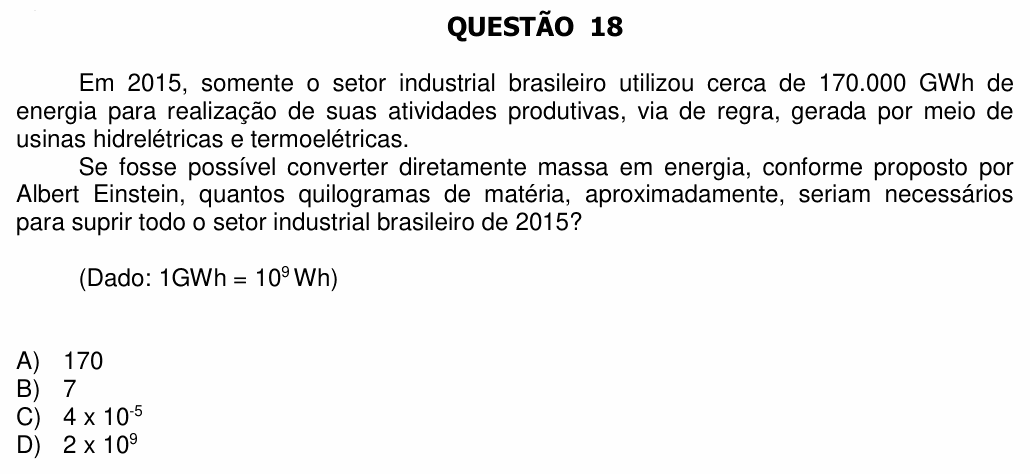 Enunciado da questão 18 de Física do UFU 2016-2