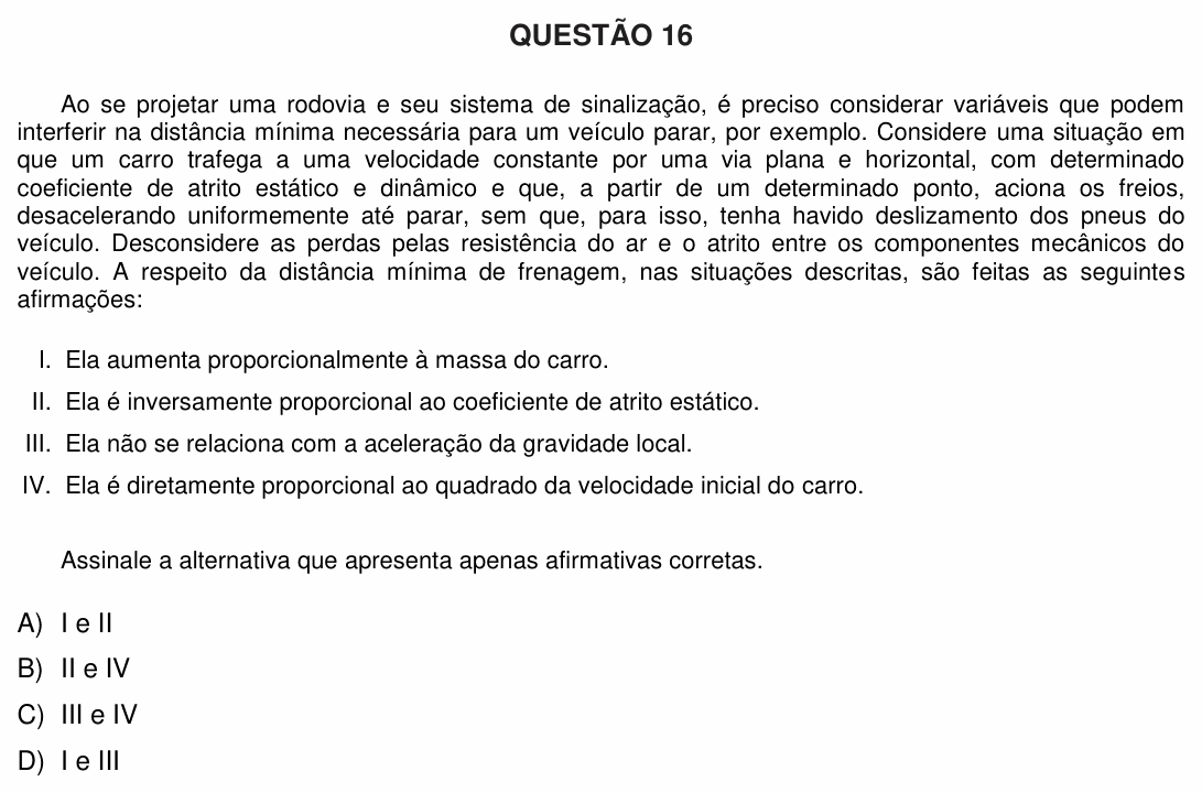 Enunciado da questão 16 de Física do UFU 2017-2