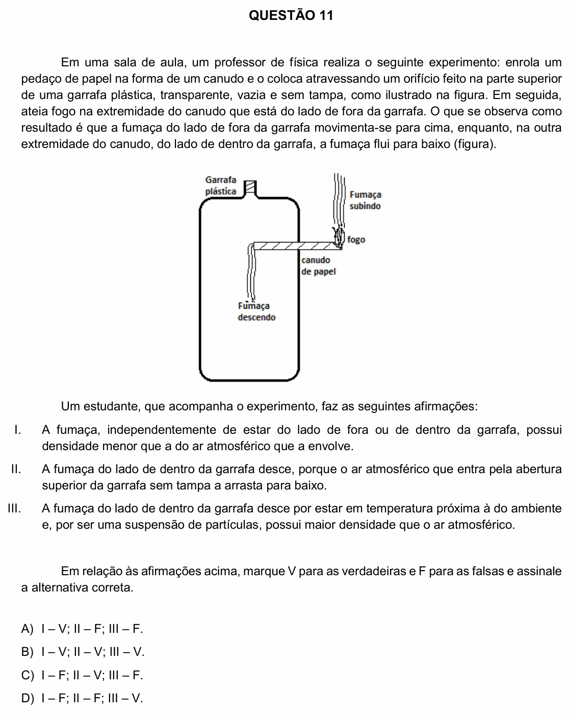 Enunciado da questão 11 de Física do UFU 2018-2