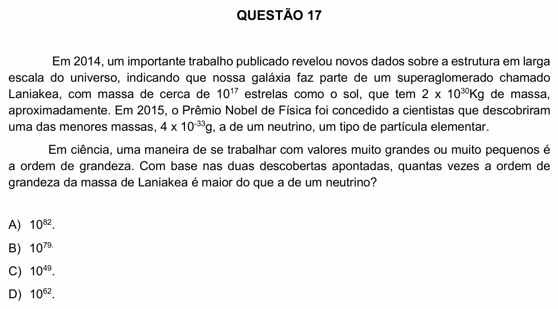 Enunciado da questão 17 de Física do UFU 2018-2