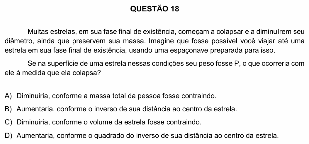 Enunciado da questão 18 de Física do UFU 2018-2