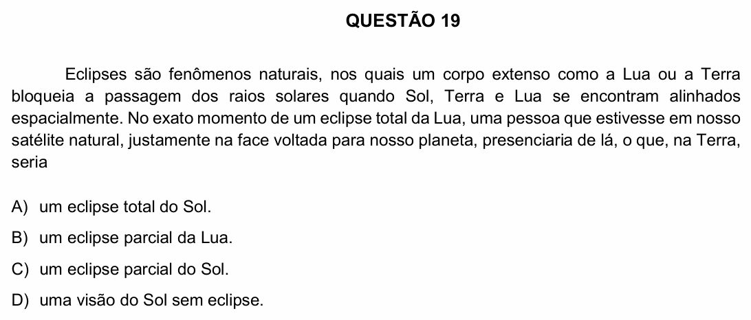 Enunciado da questão 19 de Física do UFU 2018-2