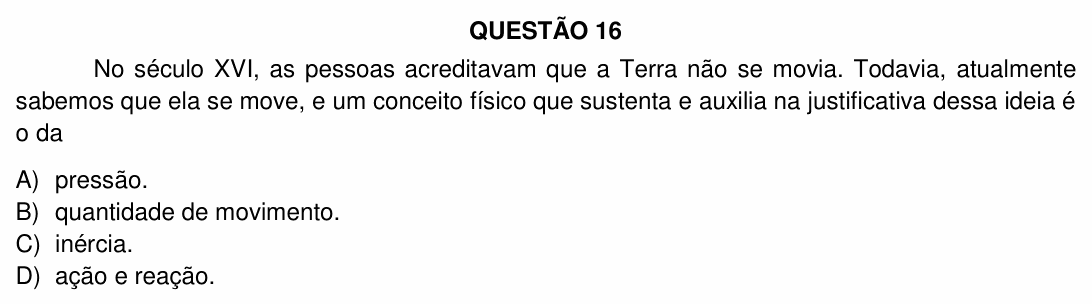 Enunciado da questão 16 de Física do UFU 2019-2