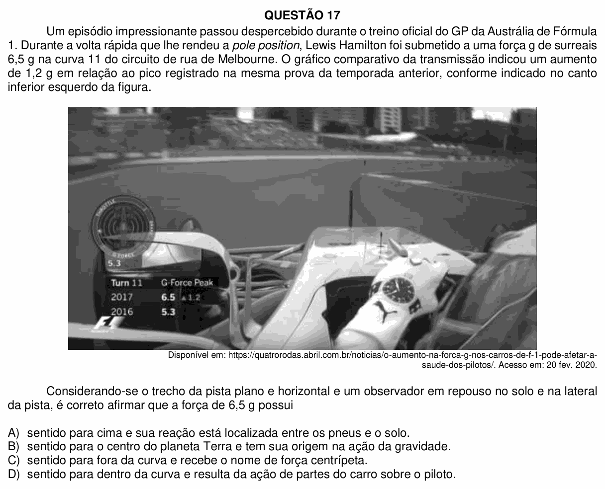 Enunciado da questão 17 de Física do UFU 2020-2