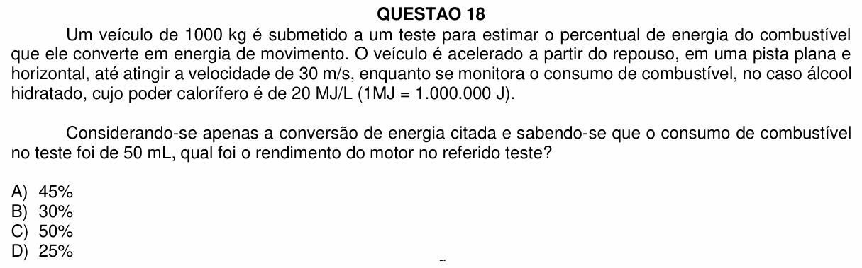 Enunciado da questão 18 de Física do UFU 2020-2