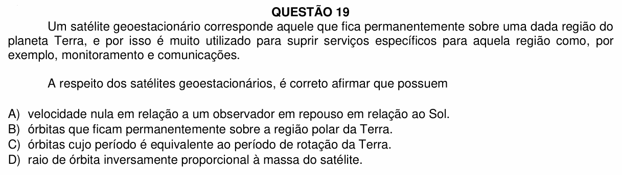 Enunciado da questão 19 de Física do UFU 2020-2