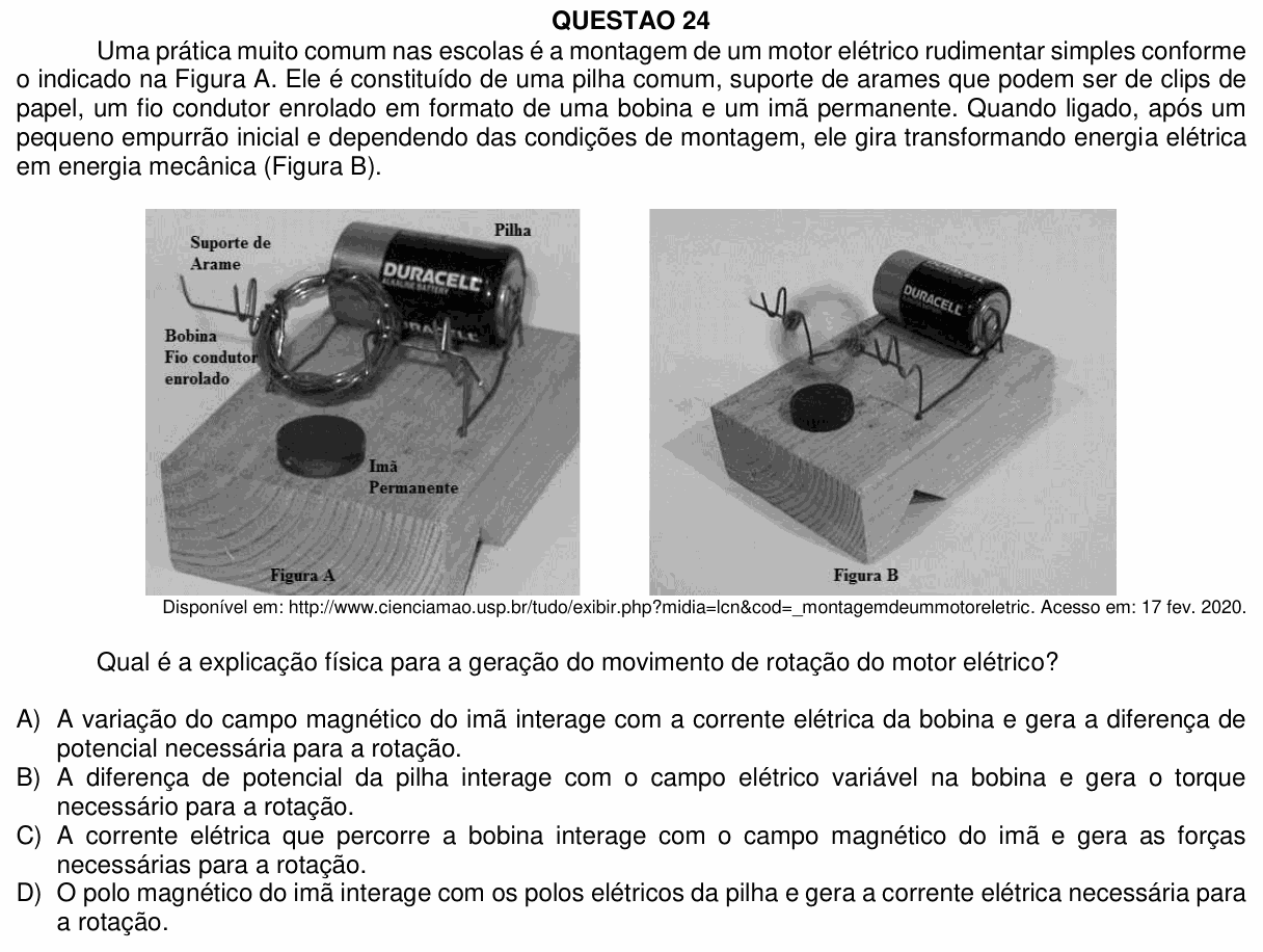 Enunciado da questão 24 de Física do UFU 2020-2