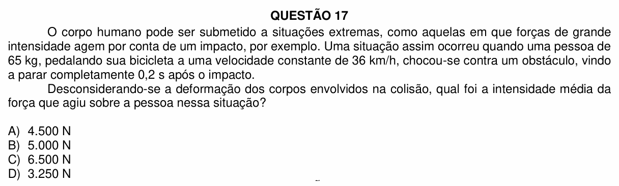 Enunciado da questão 17 de Física do UFU 2021-2 (Medicina)