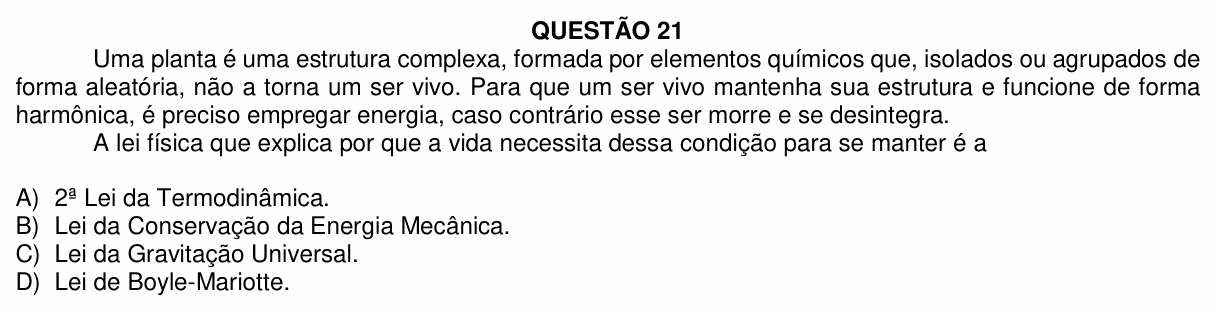 Enunciado da questão 21 de Física do UFU 2021-2 (Medicina)