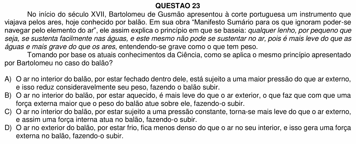 Enunciado da questão 23 de Física do UFU 2021-2 (Medicina)