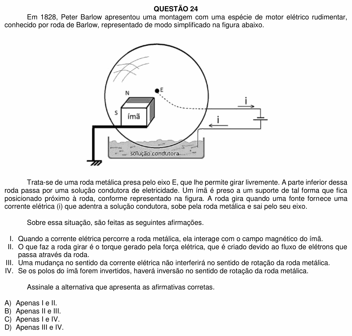 Enunciado da questão 24 de Física do UFU 2021-2 (Medicina)