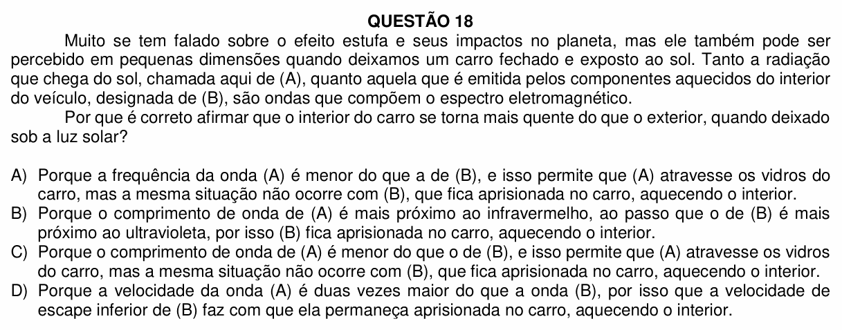 Enunciado da questão 18 de Física do UFU 2021-2 (demais cursos)