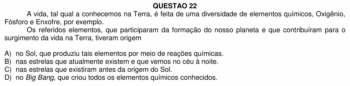 Enunciado da questão 22 de Física do UFU 2021-2 (demais cursos)