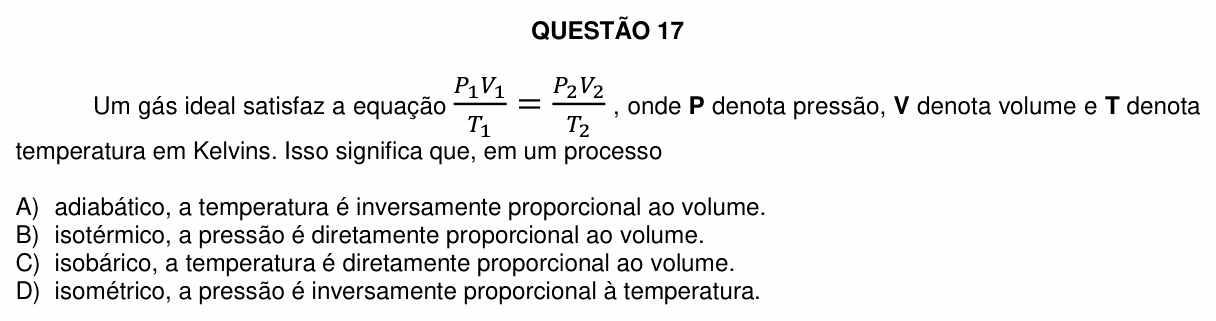 Enunciado da questão 17 de Física do UFU 2022-2