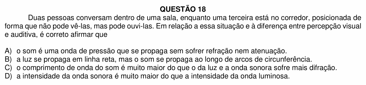 Enunciado da questão 18 de Física do UFU 2022-2