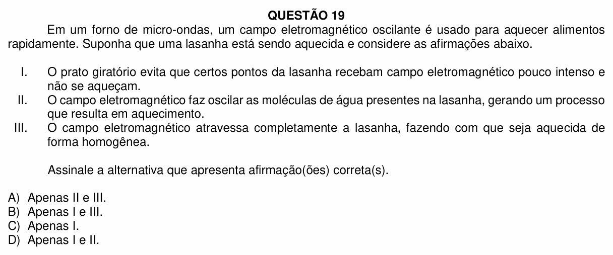 Enunciado da questão 19 de Física do UFU 2022-2