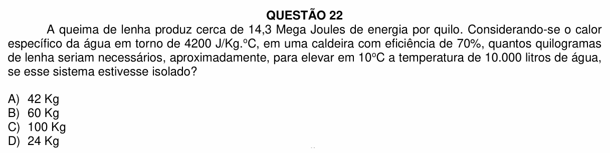 Enunciado da questão 22 de Física do UFU 2022-2